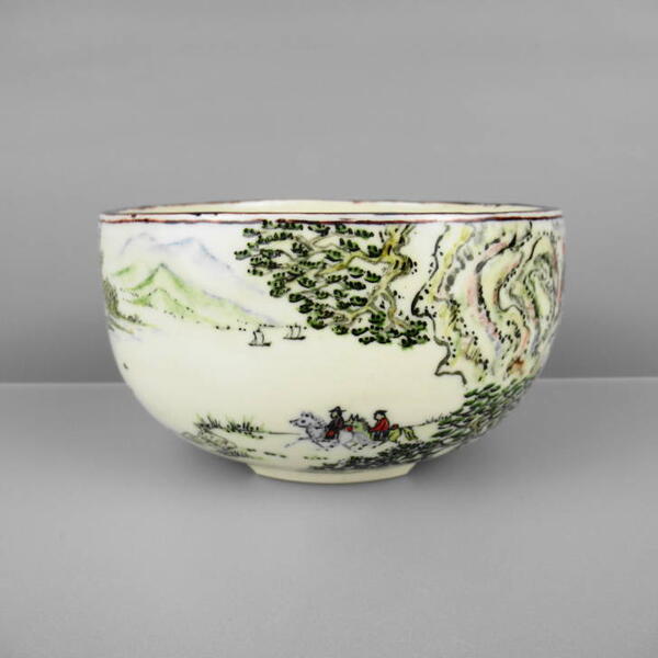 盆栽鉢 梢風 丸鉢 色絵 山水人物図 現品 新品 送料無料 鉢 植木鉢 趣味 人気商品 癒し プレゼント 贈りもの お祝い