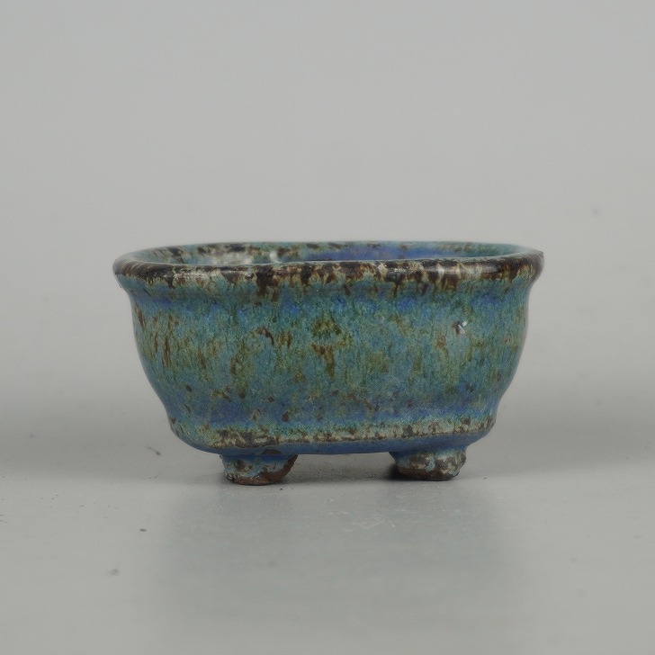 盆栽鉢 常滑 秀峰 小鉢 長辺 約 6.8cm 楕円鉢 外縁 釉薬 現品 新品 送料無料