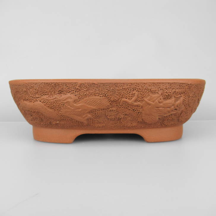 盆栽鉢 和泉窯 長方 泥鉢 龍浮彫 落款 現品 新品 送料無料 鉢 植木鉢 趣味 人気商品 癒し プレゼント 贈りもの お祝い