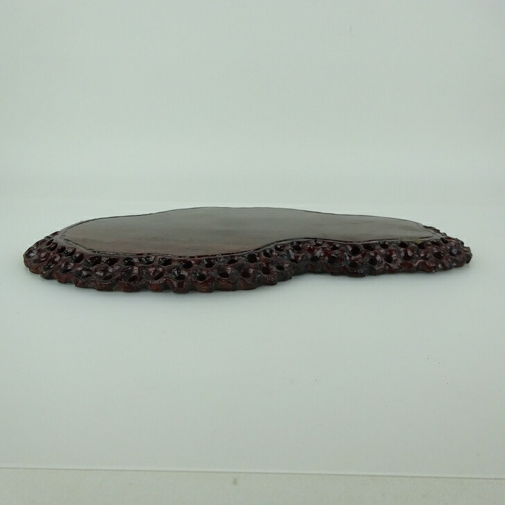 【中古】 花台 地板 卓 長辺 約24.3cm 花梨 飾台 網目 木製 小品卓 盆栽台 現品 中古品 送料無料｜盆栽はニわ 店