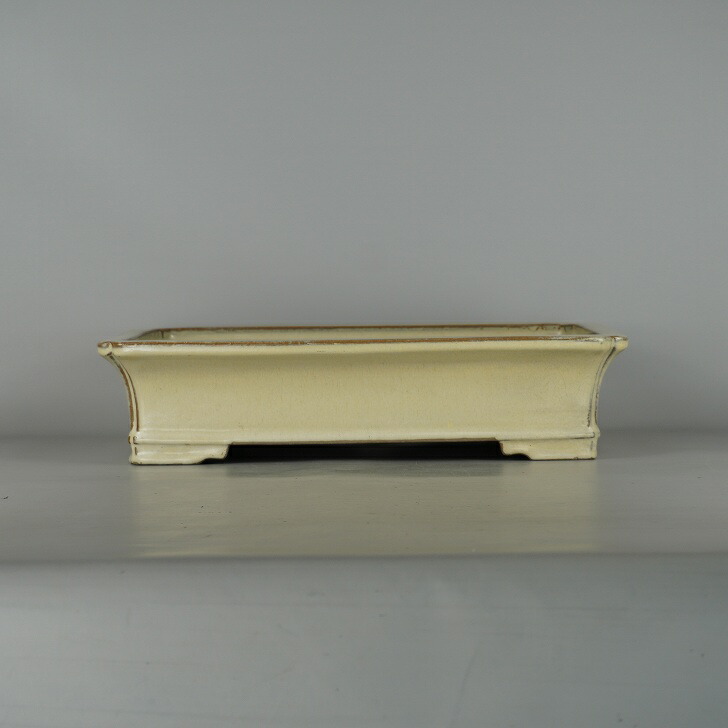 【中古】盆栽鉢 真山造 寺畑陶園 大型 長辺 約 41.5cm 長方鉢 隅入 下帯 釉薬 現品 中古鉢