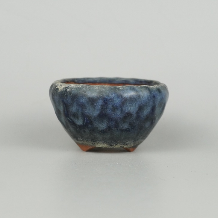 【中古】 盆栽鉢 二代 東福寺 小鉢 長辺 約6.5cm 丸鉢 瑠璃 釉薬 観賞用 現品 中古鉢 送料無料