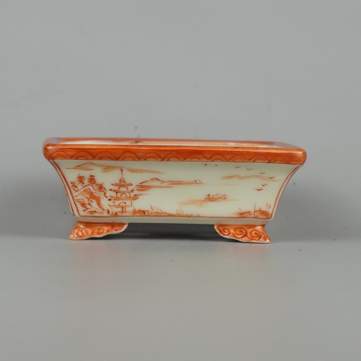 【中古】盆栽鉢 平安佑泉 小鉢 長辺 約 9.5cm 長方鉢 赤絵 山水図 箱付 観賞用 現品 中古鉢｜盆栽はニわ 店 20,625円