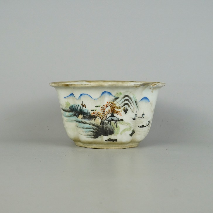 【中古】盆栽鉢 南京 小型 長辺 約14糎 草木瓜鉢 彩画 風景図 褒めたたえる用 現品 中古鉢 植木鉢-植木鉢・プランター-花・ガーデン・DIY