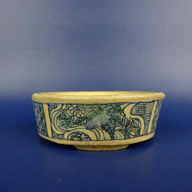 【中古】盆栽鉢 佐野 大助 小鉢 長辺 約7.5珊 丸鉢 染付 現品 中古鉢