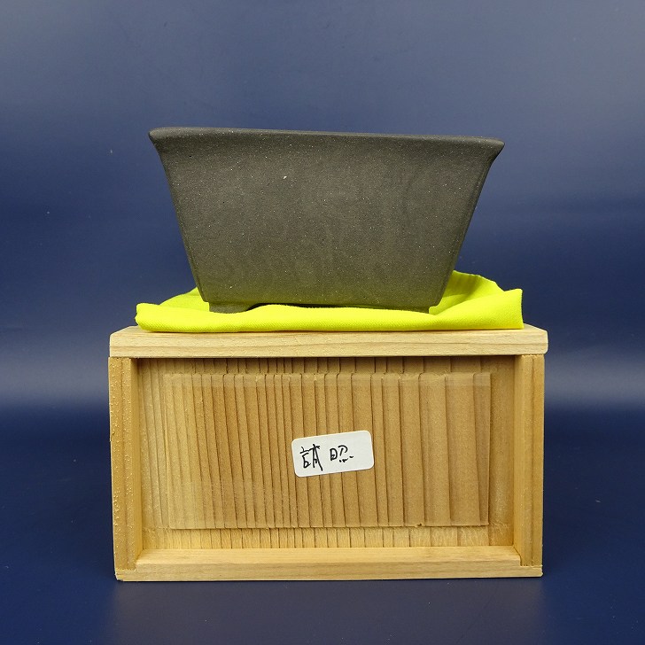 【中古】盆栽鉢 誠昭 小型 長辺 約10cm 正方鉢 外縁 泥鉢 箱付 現品 中古鉢