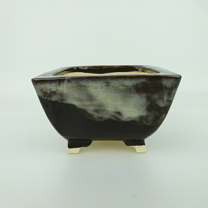 【中古】盆栽鉢 桂雲 福田桂雲 小型 長辺 約12.3糎 四角四面鉢 釉薬 褒めたたえる用 現品 中古鉢 貨物輸送無料