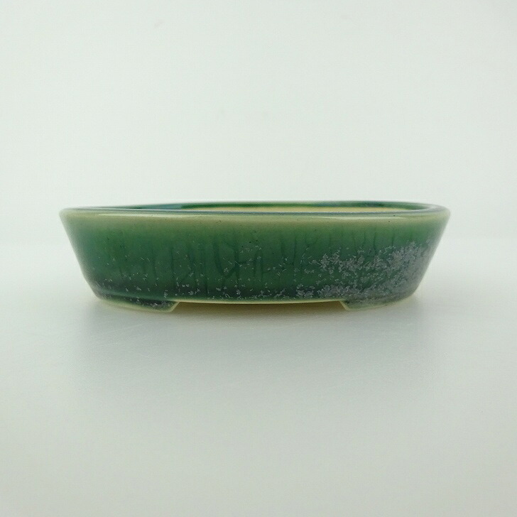 【中古】 盆栽鉢 青香 小型 長辺 約 12cm 楕円鉢 釉薬 現品 中古鉢 送料無料