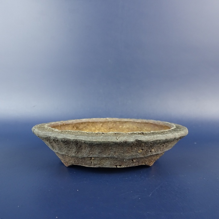【中古】 盆栽鉢 生生世世焼 萬古 春山 小鉢 長辺 約 9糎 丸鉢 泥鉢 現品 中古鉢 貨物輸送無料