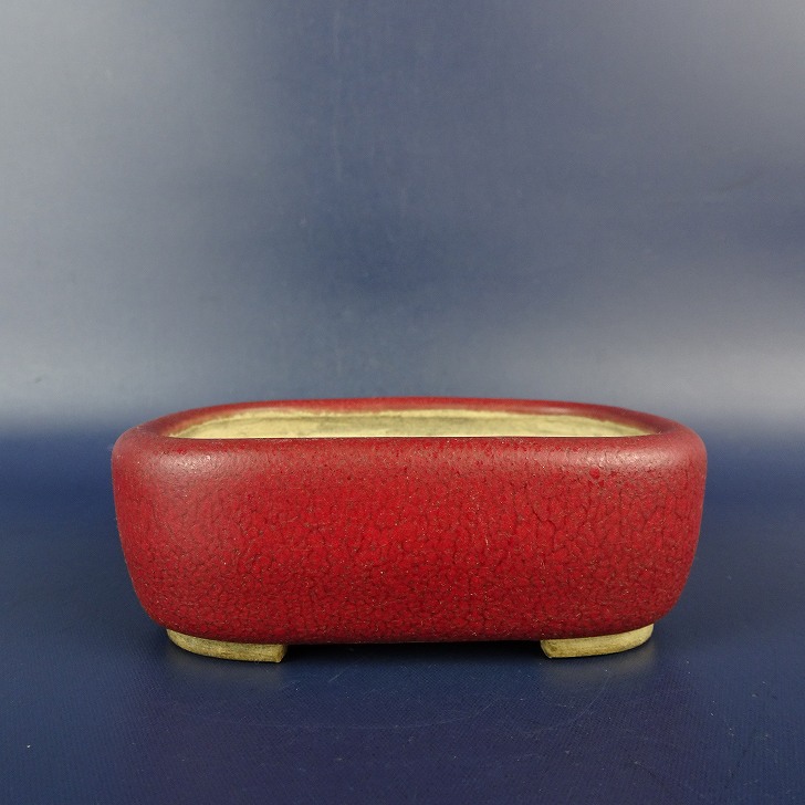 【中古】盆栽鉢 福峰 小鉢 長辺 約 8.9cm 長方鉢 撫角 釉薬 現品 中古鉢