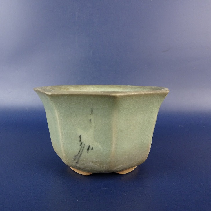 【中古】盆栽鉢 書き判なし小鉢 長辺 約 9.5糎 八角茴香鉢 鶴 つる 絵鉢 褒めたたえる用 現品 中古鉢 貨物輸送無料