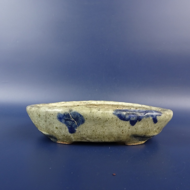 【中古】盆栽鉢 町直 今岡町直 小型 長辺 約 13.1糎 楕円面鉢 釉薬 現品 中古鉢 貨物輸送無料