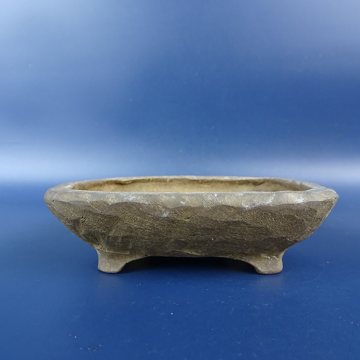 【中古】 盆栽鉢 万古焼 萬古 春山 小型 長辺 約 10.5cm 長方鉢 泥鉢 現品 中古鉢