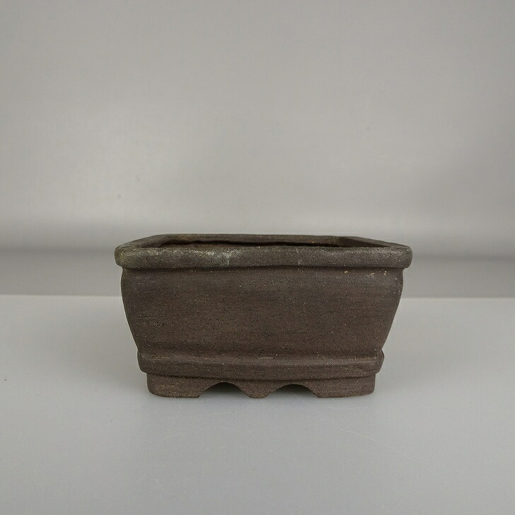【中古】盆栽鉢 神戸 修 小鉢 長辺 約 7.3糎 四角四面鉢 縁付 下帯 泥鉢 現品 中古鉢 貨物輸送無料