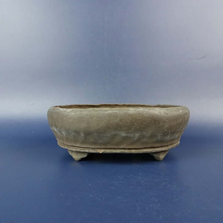 【中古】盆栽鉢 神戸 小型 長辺 約 12糎 楕円面鉢 下帯 泥鉢 現品 中古鉢 貨物輸送無料
