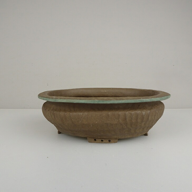 【中古】盆栽鉢 神戸 修 小型 長辺 約 13.6珊 楕円面鉢 縁付 泥物 現品 中古鉢 植木鉢・プランター-花・ガーデン・DIY