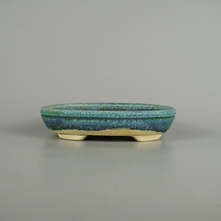 【中古】盆栽鉢 忠寛 小型 長辺 約 15.2cm 楕円鉢 釉薬 現品 中古鉢