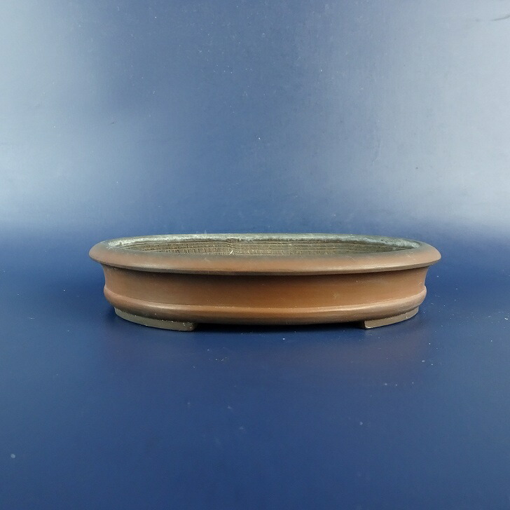 【中古】盆栽鉢 常滑 峰輝堂 小型 長辺 約 12.6cm 楕円鉢 外縁 下帯 泥物 現品 中古鉢 送料無料