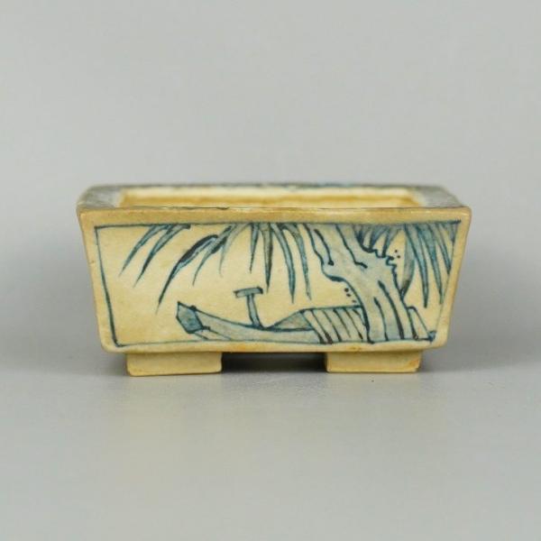 【中古】盆栽鉢 大助 小鉢 長辺 約5糎 四角四面鉢 染付 箱付 現品 中古鉢