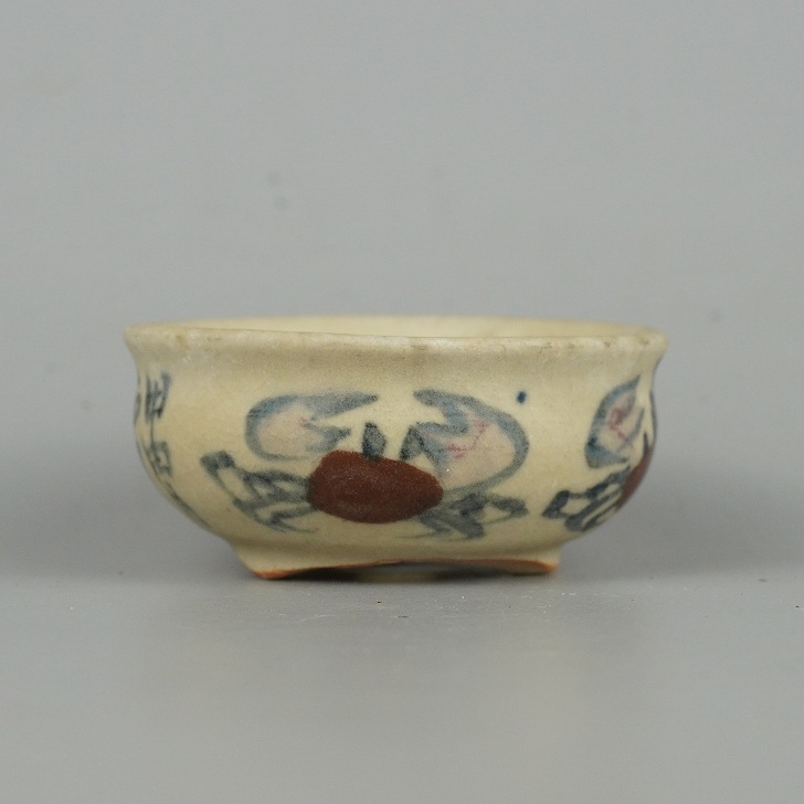 【中古】盆栽鉢 是好 矩 小鉢 長辺 6.8糎 丸鉢 彩画 蟹 蟹 褒めたたえる用 現品 中古鉢