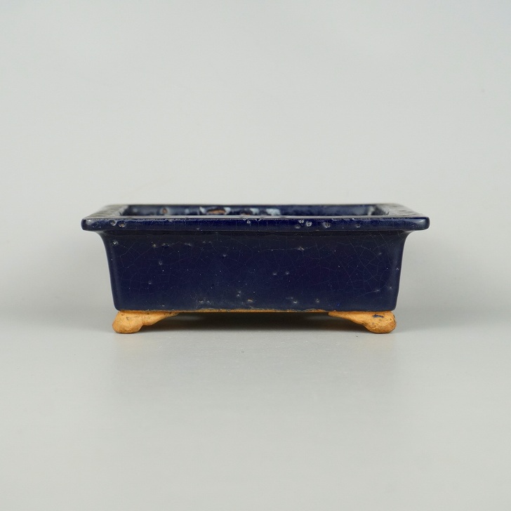 【中古】 盆栽鉢 二代 東福寺 小型 長辺 約14.3糎 長方鉢 境界線の外側 硝子 釉薬 箱付 現品 中古鉢