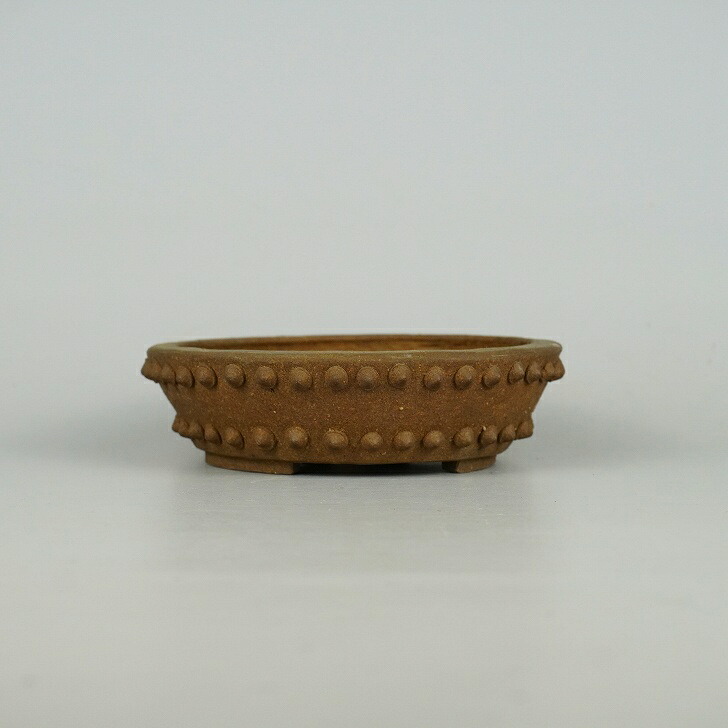 【中古】 盆栽鉢 二代 平安 東福寺 小型 長辺 約13.5cm 丸鉢 鋲打 泥物 現品 中古鉢