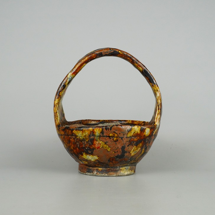 【中古】盆栽鉢 文山 越前文山 小型 高さ 約19cm 鯖江園芸 丸鉢 取手付き 釉薬 観賞用 現品 中古鉢 送料無料