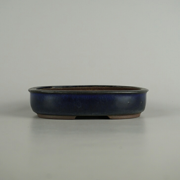 【中古】盆栽鉢 常滑 山秋造 松泉焼 小型 長辺 約 15.7cm 楕円鉢 釉薬 和鉢 現品 中古鉢 送料無料