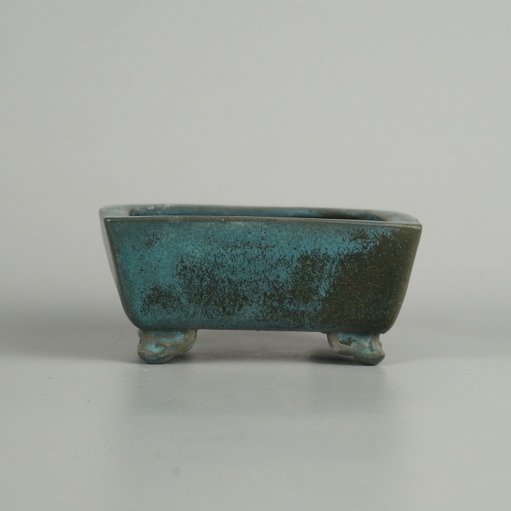 【中古】盆栽鉢 重石造 小鉢 長辺 約 9.5cm 長方鉢 雲足 釉薬 和鉢 現品 中古鉢 送料無料
