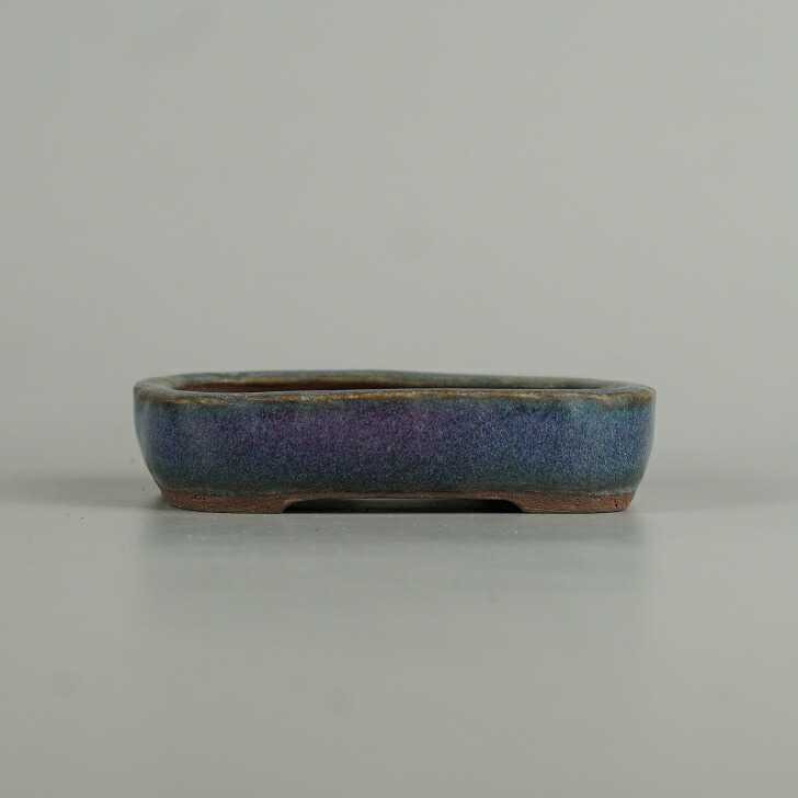 【中古】盆栽鉢 春山 小鉢 長辺 約 9.8cm 長方鉢 撫角 釉薬 和鉢 現品 中古鉢 送料無料｜盆栽はニわ 店