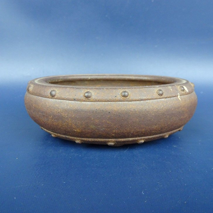 【中古】盆栽鉢 美濃謙山 小鉢 長辺 約8.7cm 楕円鉢 鋲打 泥鉢 現品 中古鉢 7,920円