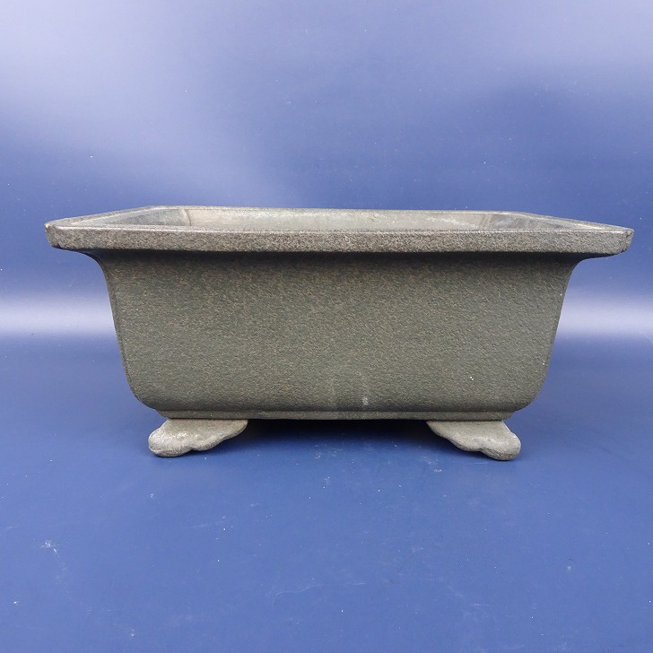 【中古】盆栽鉢 落款あり 小型 長辺 約20.5cm 長方鉢 外縁 雲足 泥鉢 現品 中古鉢 送料無料