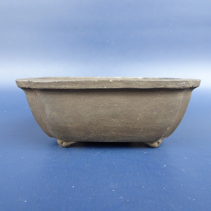 【中古】盆栽鉢 陶省 小鉢 長辺 約8.7糎 長方鉢 境界線の外側 隅入 泥鉢 現品 中古鉢 貨物輸送無料