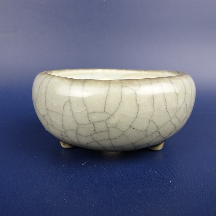 【中古】盆栽鉢 町直 今岡町直 小鉢 長辺 約7.8cm 丸鉢 青磁 大貫入釉 現品 中古鉢