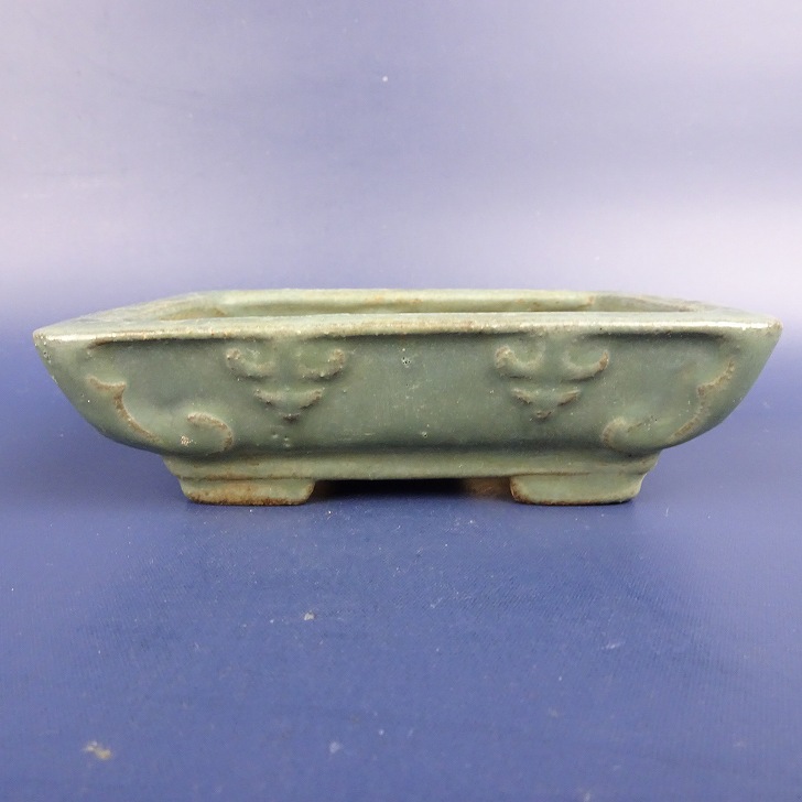 【中古】盆栽鉢 陶翠 小型 長辺 約11.5珊 長方鉢 浮彫 釉薬 現品 中古鉢 ガーデニング・農業-花・ガーデン・DIY