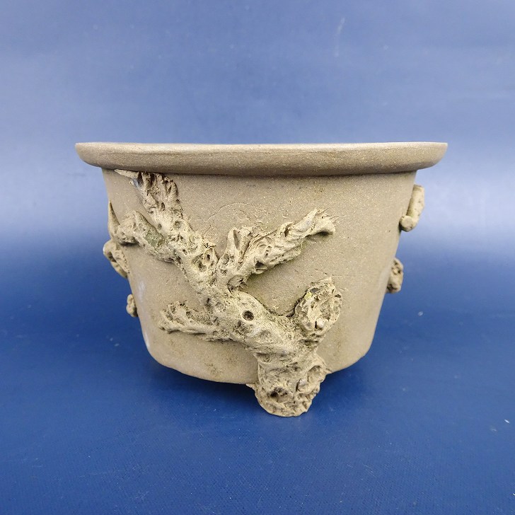 【中古】盆栽鉢 豊楽 小鉢 長辺 約8.3cm 丸鉢 外縁 泥鉢 現品 中古鉢