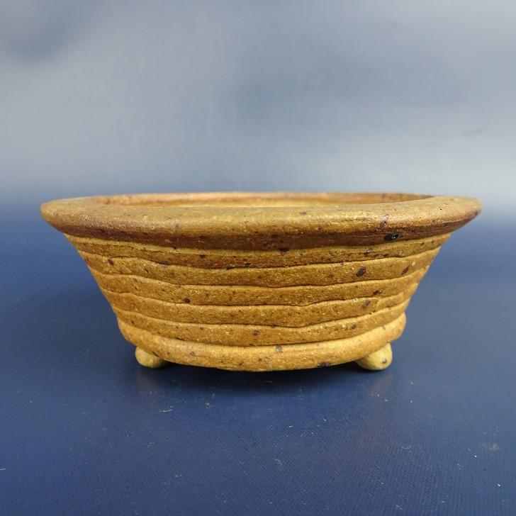 【中古】盆栽鉢 清水 利重 小鉢 長辺 約 8.7cm 丸鉢 外縁 現品 中古鉢 送料無料