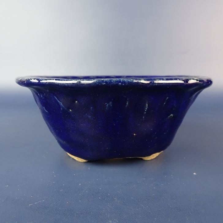 【中古】盆栽鉢 芳水 越前芳水作 小型 長辺 約11.5糎 丸鉢 境界線の外側 釉薬 現品 中古鉢 貨物輸送無料