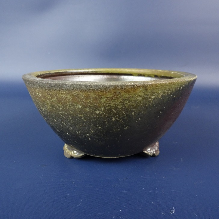 【中古】 盆栽鉢 書き判なし 小型 長辺 約11糎 丸鉢 釉薬 現品 中古鉢 貨物輸送無料
