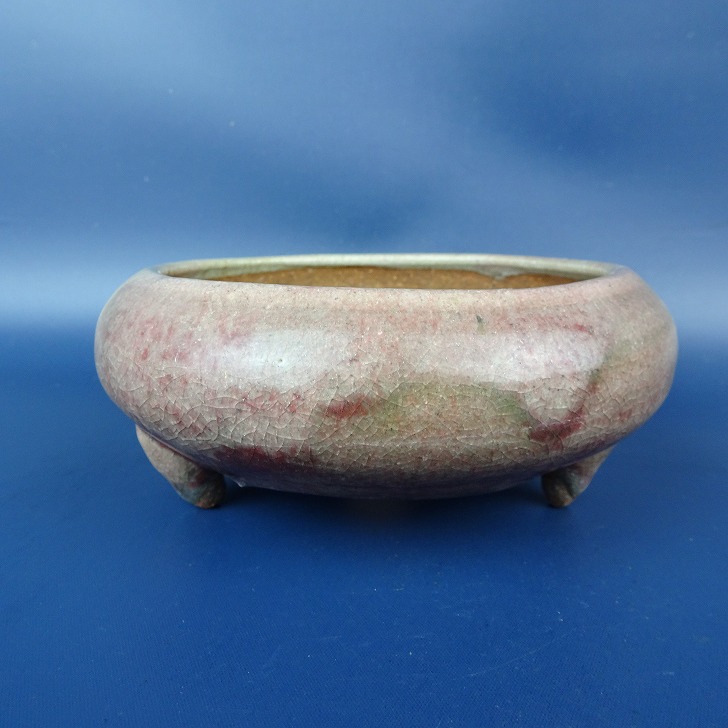 【中古】 盆栽鉢 忠寛 小型 長辺 約13cm 丸鉢 釉薬 現品 中古鉢