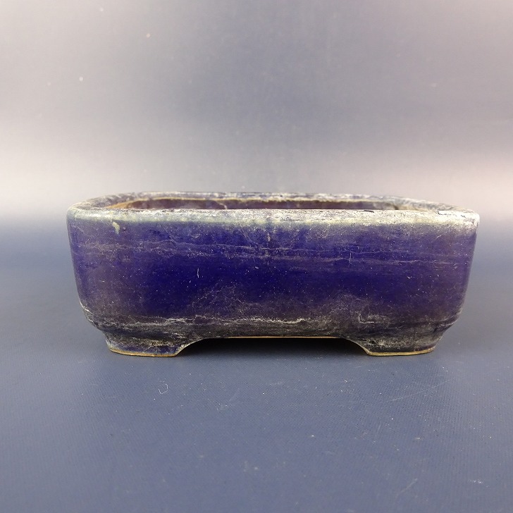 【中古】盆栽鉢 常滑 一弘造 小鉢 長辺 約9.8cm 長方鉢 釉薬 現品 中古鉢