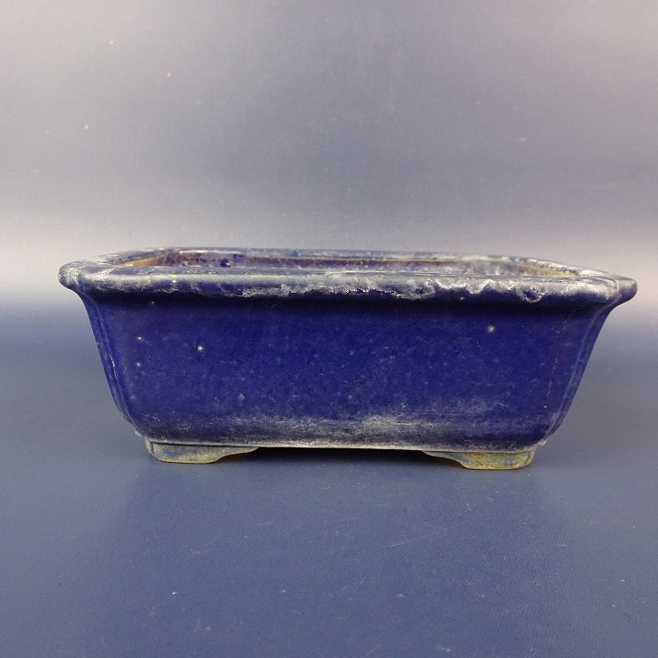 【中古】盆栽鉢 常滑 一弘造 小型 長辺 約12cm 長方鉢 釉薬 現品 中古鉢
