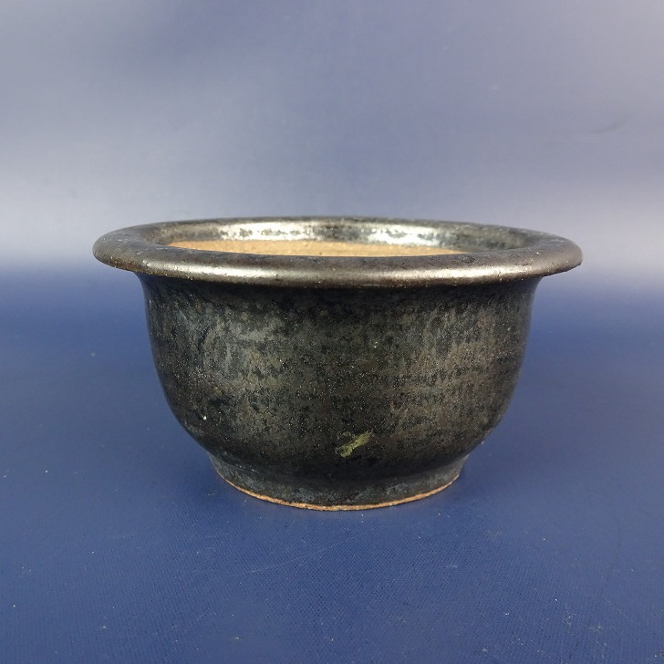 【中古】盆栽鉢 常滑 壱興 渡辺 一弘 小鉢 長辺 約8.8珊 丸鉢 境界線の外側 釉薬 現品 中古鉢 植木鉢・プランター-植木鉢-花・ガーデン・DIY