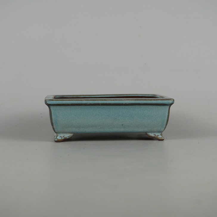 【中古】盆栽鉢 青香 小型 長辺 約13.5cm 長方鉢 雲足 釉薬 現品 中古鉢 送料無料