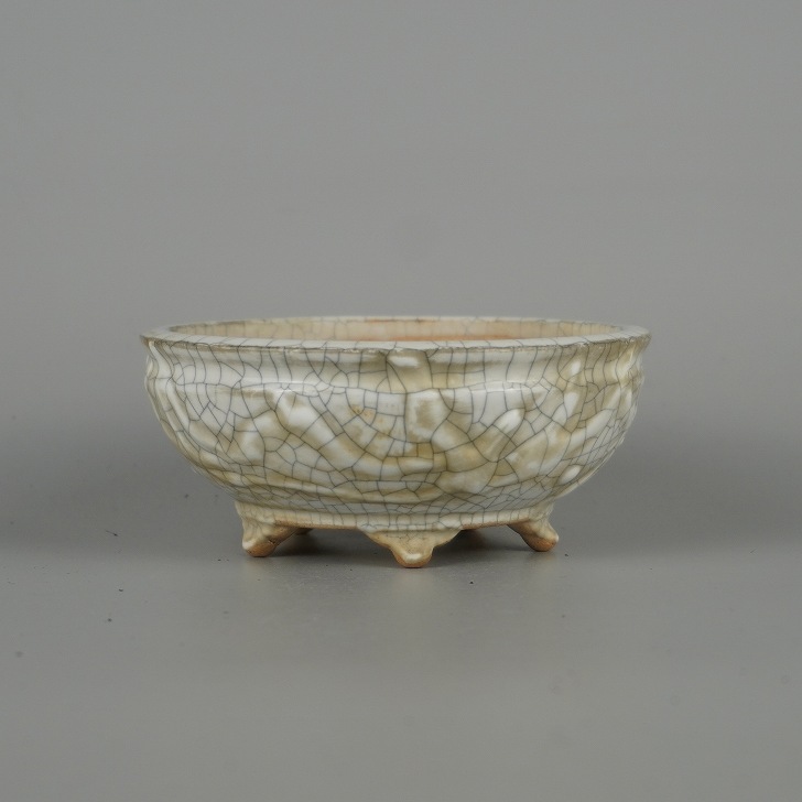 【中古】 盆栽鉢 常滑 英明 小型 長辺 約 10.4cm 丸鉢 釉薬 現品 中古鉢 送料無料
