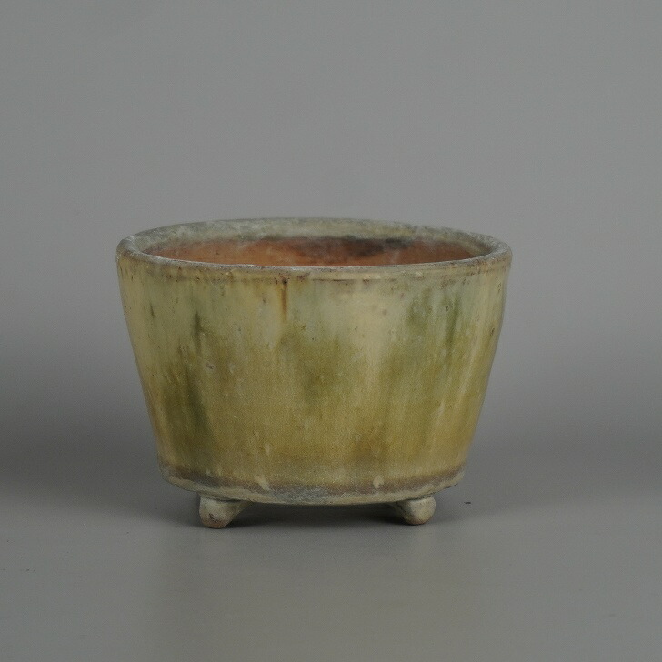 【中古】盆栽鉢 常滑 秀峰 小鉢 長辺 約 9.4糎 丸鉢 釉薬 和鉢 現品 中古鉢 貨物輸送無料