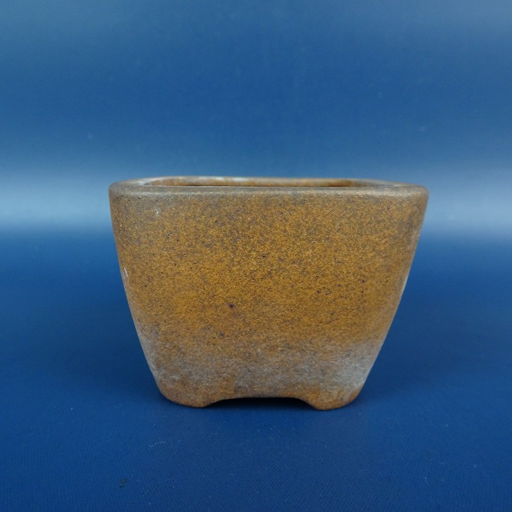 【中古】盆栽鉢 謙山 小鉢 長辺 約6.1cm 正方鉢 泥物 現品 中古鉢 送料無料