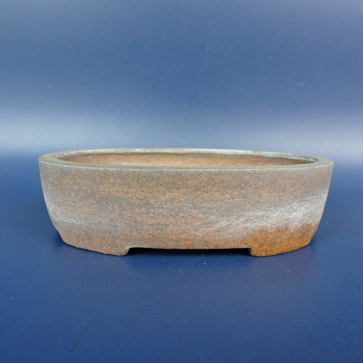【中古】盆栽鉢 美濃謙山 小鉢 長辺 約9.7糎 楕円面鉢 泥物 現品 中古鉢 貨物輸送無料