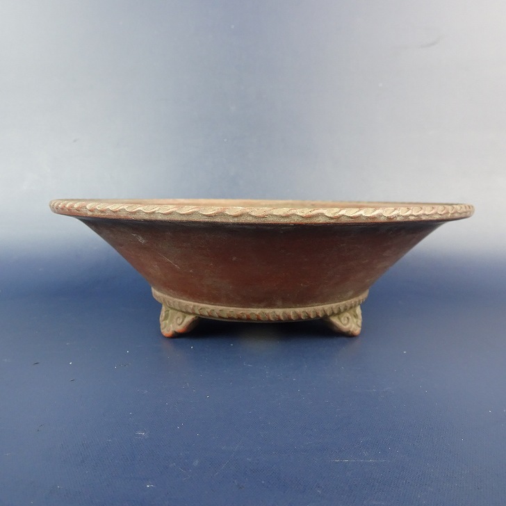 【中古】盆栽鉢 美芸 小型 長辺 約15.7糎 丸鉢 境界線の外側 雲足 下帯 泥物 現品 中古鉢 貨物輸送無料