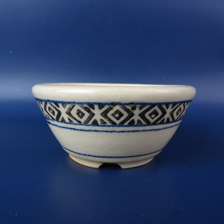 【中古】盆栽鉢 光山 小型 長辺 約19.3cm 丸鉢 染付 模様 釉薬 現品 中古鉢 送料無料